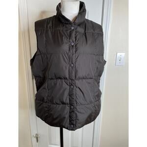 Lands End Puffer Vest Goose Down Jacket Snap Front Sz Large 14-16 Black